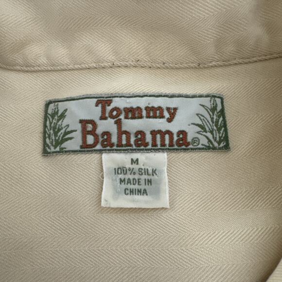 Vintage Tommy Bahama 100% Silk Shirt Men's Medium Yellow Geometric Texture - Picture 3 of 9